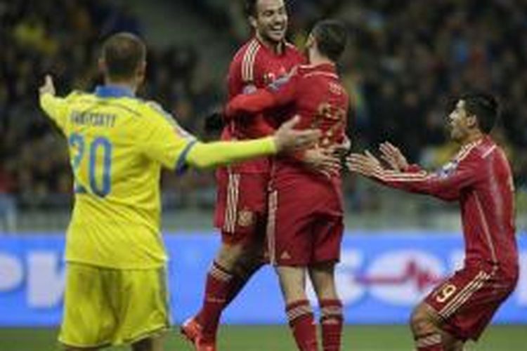 Mario Gaspar menentukan kemenangan Spanyol atas Ukraina, Senin (12/10/2015). 