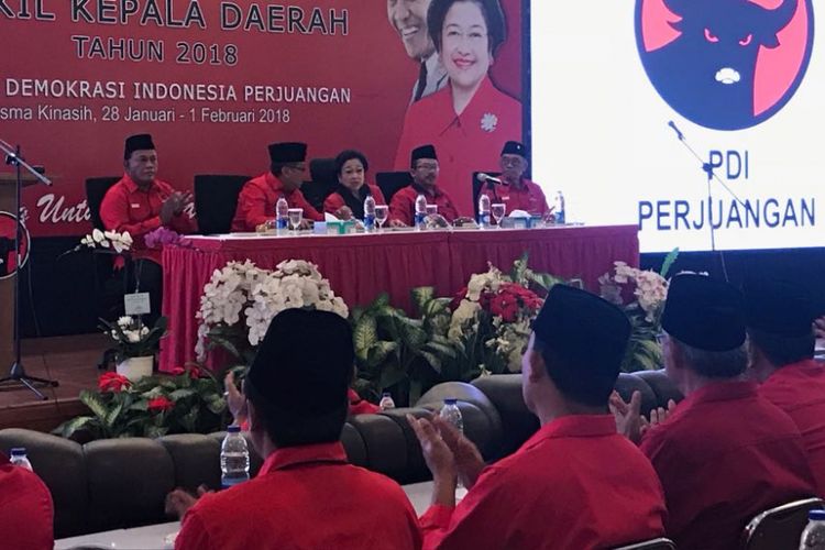 Sekolah Calon Kepala Daerah PDI Perjuangan di bilangan Depok, Jawa Barat, Minggu (28/1/2018).
