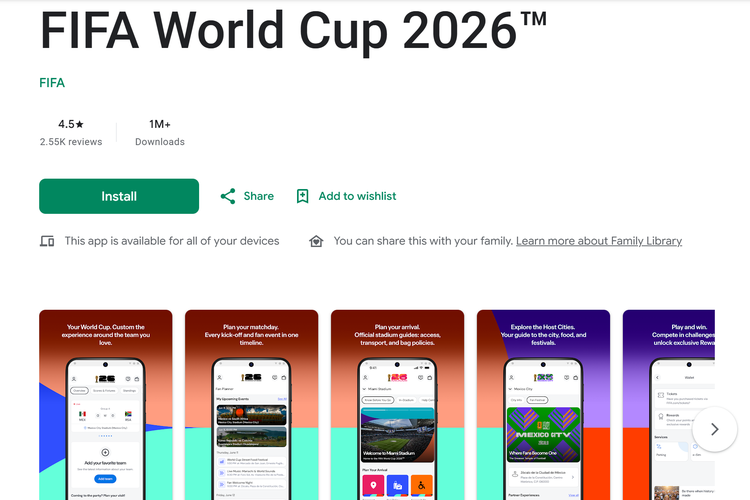 Screenshot aplikasi FIFA World Cup 2026 di Play Store