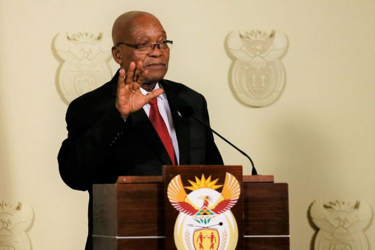 Presiden Afrika Selatan Jacob Zuma mengumumkan pengunduran dirinya pada Rabu (14/2/2018). (Sky News)