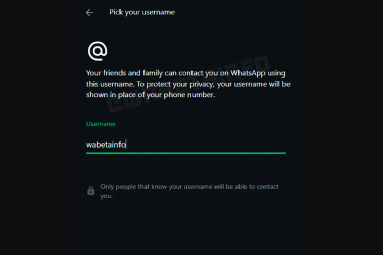 Fitur username di WhatsApp.