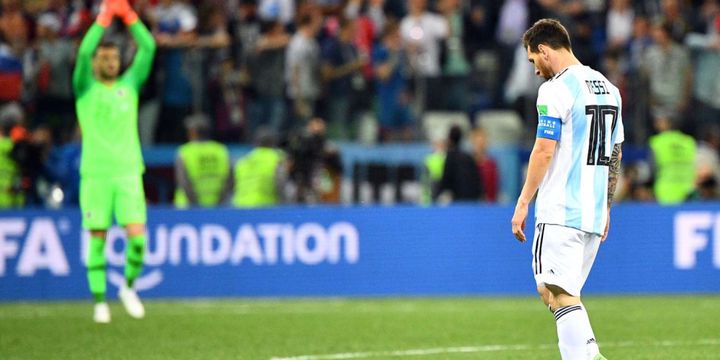 Reaksi Pemain Argentina Lionel Messi seusai Argentina dikalahkan oleh Kroasia dalam babak penyisihan grup D Piala Dunia 2018, di Nizhny Novgorod, Kamis (21/6/2018) atau Jumat dinihari WIB. Kekalahan dengan skor 3-0 ini membuat Argentina di ujung tanduk.