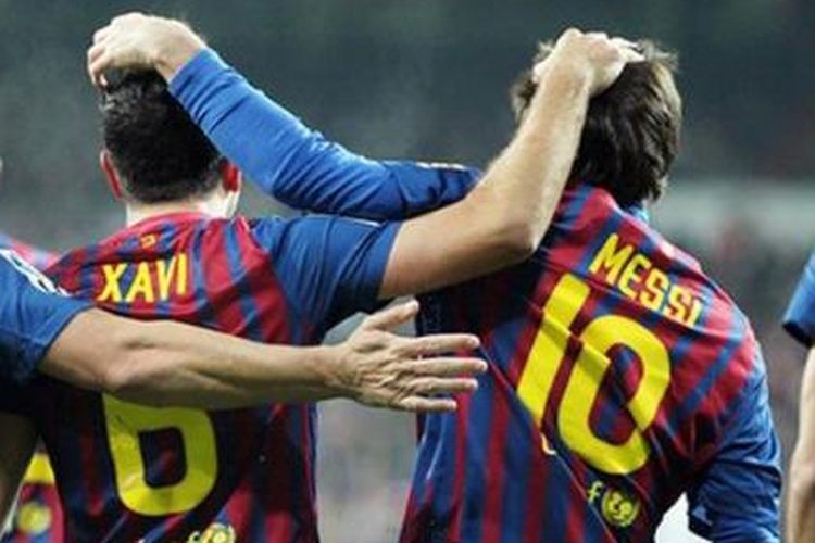 Tiga pilar penting Barcelona: Carles Puyol, Xavi Hernandez, Lionel Messi 