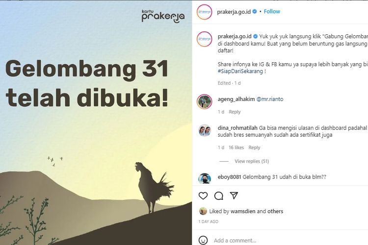 Cara daftar dan login Prakerja Gelombang 31 yang sudah dibuka sejak Sabtu (28/5/2022)