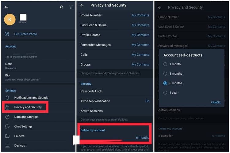 Cara menghapus akun Telegram secara otomatis