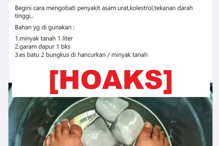 Hoaks, campuran minyak tanah, garam, dan es batu untuk mengobati asam urat