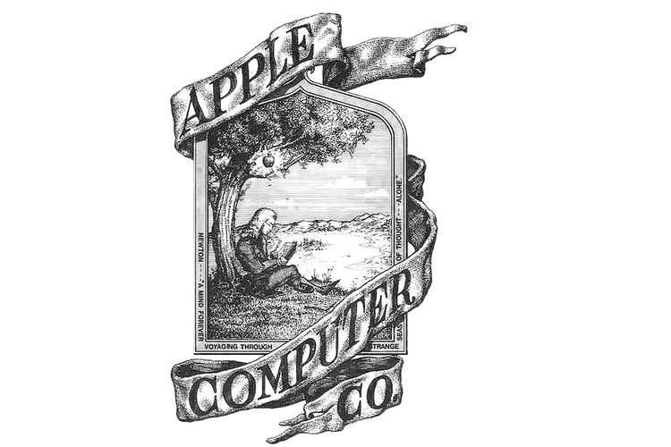 Logo pertama yang digunakan perusahaan Apple bukanlah buah apel yang digigit, melainkan gambar Sir Isaac Newton yang duduk di bawah sebuah pohon buah apel. Logo ini bernuansa monokrom dengan tulisan besar Apple Computer.Co dalam sebuah pita.