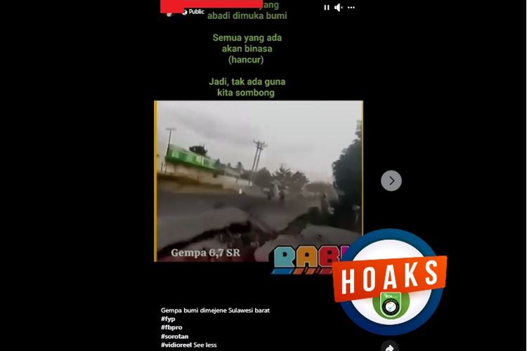 Tangkapan layar Facebook video yang diklaim sebagai gempa di Sulawesi Barat pada tahun 2024