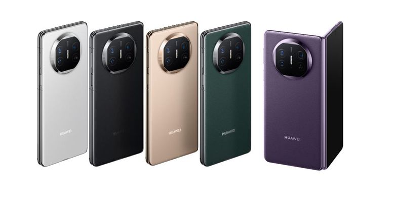 Huawei Mate X5 tersedia dalam pilihan warna Feather White, Feather Black, Feather Gold, Green Mountain Dai, dan Phantom Purple. 
