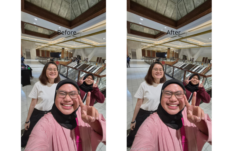Kemampuan fitur Generative Edit di Samsung Galaxy Z Flip 7 yang makin pintar dan canggih. (Kiri) Foto sebelum diedit menggunakan Generave Edit, sedangkan (kanan) merupakan foto yang sudah diedit menggunakan Generative Edit.