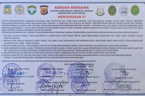 Pemerintah Larang Warga Aceh Besar Rayakan Hari Valentine 14 Februari, Tak Sesuai Syariat Islam