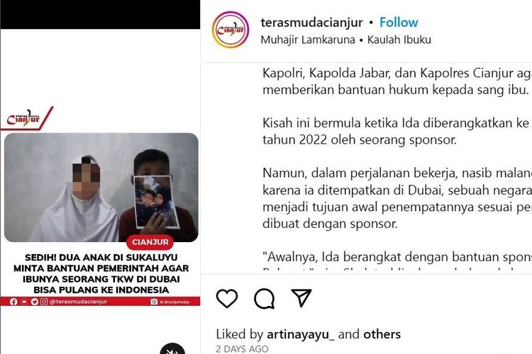 Video kakak adik asal Cianjur meminta bantuan ibu mereka dipulangkan dari luar negeri karena diduga dijadikan pelayan seks viral di media sosial