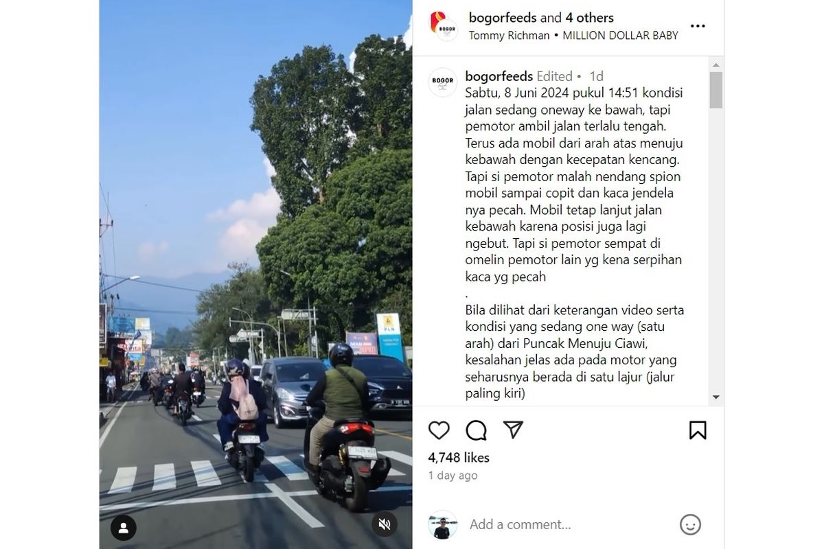 Beredar viral video pemotor yang menendang spion hingga terlepas dan pecah di Jalur Puncak, Kabupaten Bogor.