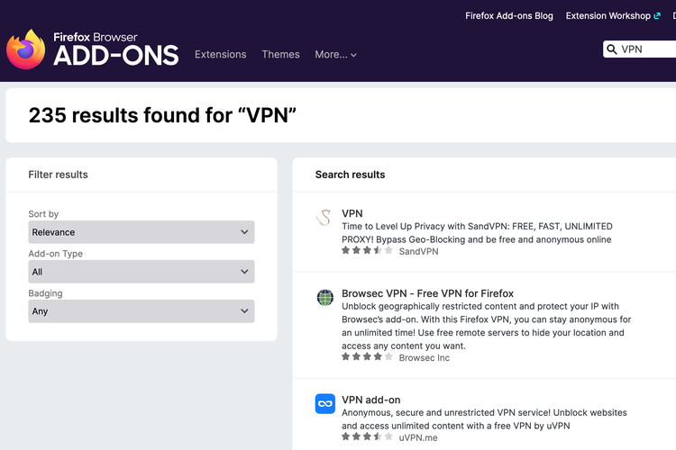 Ilustrasi cara membuka situs yang diblokir tanpa aplikasi tambahan menggunakan ekstensi di Mozilla Firefox.