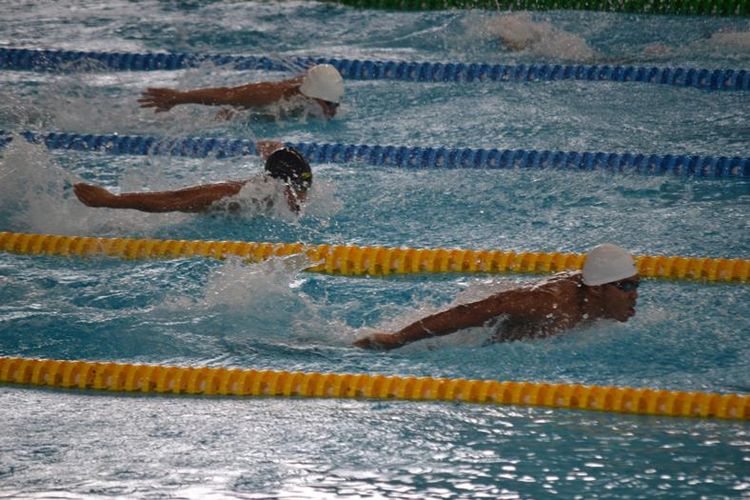 Suasana lomba renang pada CIMB Niaga Indonesia Open Akuatik Championship di kolam renang GBK Senayan, 10-15 Desemebre 2017