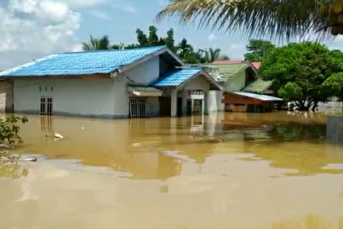 Begini penampakan genangan banjir di permukiman warga di Desa Pangkalan Kasai, Kecamatan Seberida, Kabupaten Inhu, Riau, Kamis (12/11/2020).