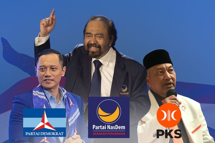 Ilustrasi koalisi antara Partai Nasdem, Partai Demokrat, dan Partai Keadilan Sejahtera (PKS).