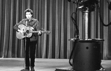 American musician Bob Dylan (born Robert Zimmerman) performs 'Talkin' John Birch Paranoid Blues' during rehearsals for an apperance on the Ed Sullivan Show, New York, New York, May 12, 1963. After the rehearsal, Dylan was asked to perform a different song for the broadcast, a request he refused; he walked out of the studio and never appeared on the broadcast. (Photo by CBS Photo Archive/Getty Images)