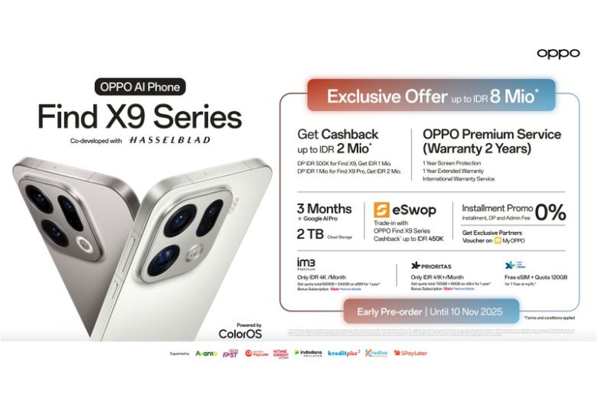 Early Pre-order OPPO Find X9 Series tawarkan keuntungan hingga Rp 8 Juta.