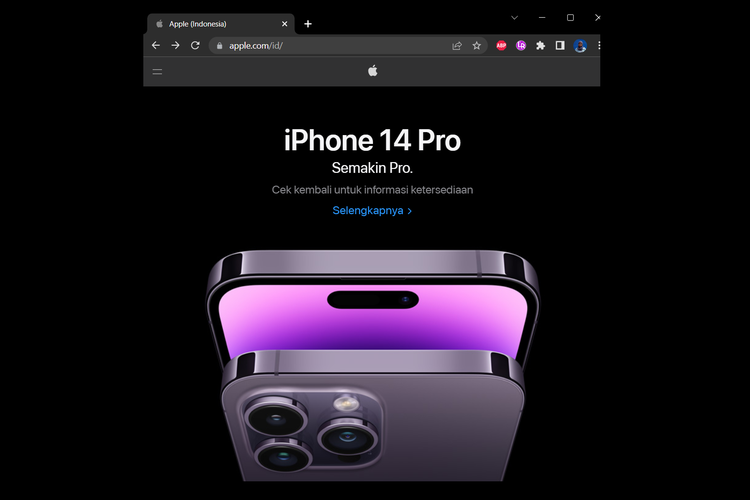 Tangkapan layar iPhone 14 Pro sudah dipajang di situs resmi Apple Indonesia, Jumat (30/9/2022).