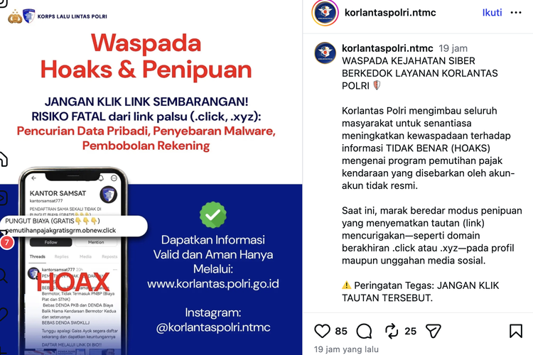 Awas Scam Pemutihan Pajak Kendaraan, Korlantas Polri: Jangan Asal Klik Link Sembarangan