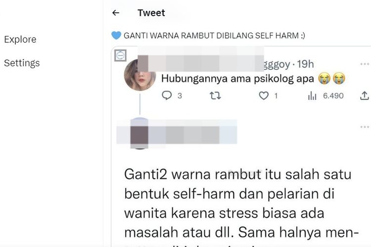 Ramai soal mewarnai rambut disebut sebagai bentuk self harm.