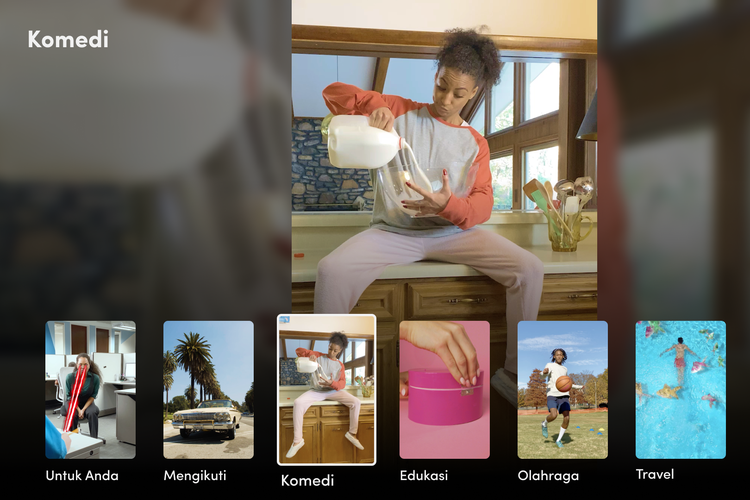 Tampilan TikTok TV menampilkan video berdasarkan kategori.