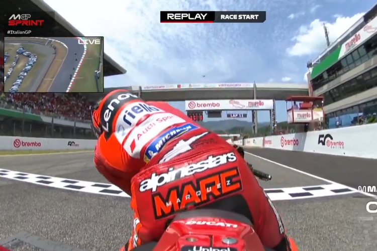 Marc Marquez (Ducati) sempat menemui kendala saat start sprint race MotoGP Italia 2025 pada Sabtu (21/6/2025).