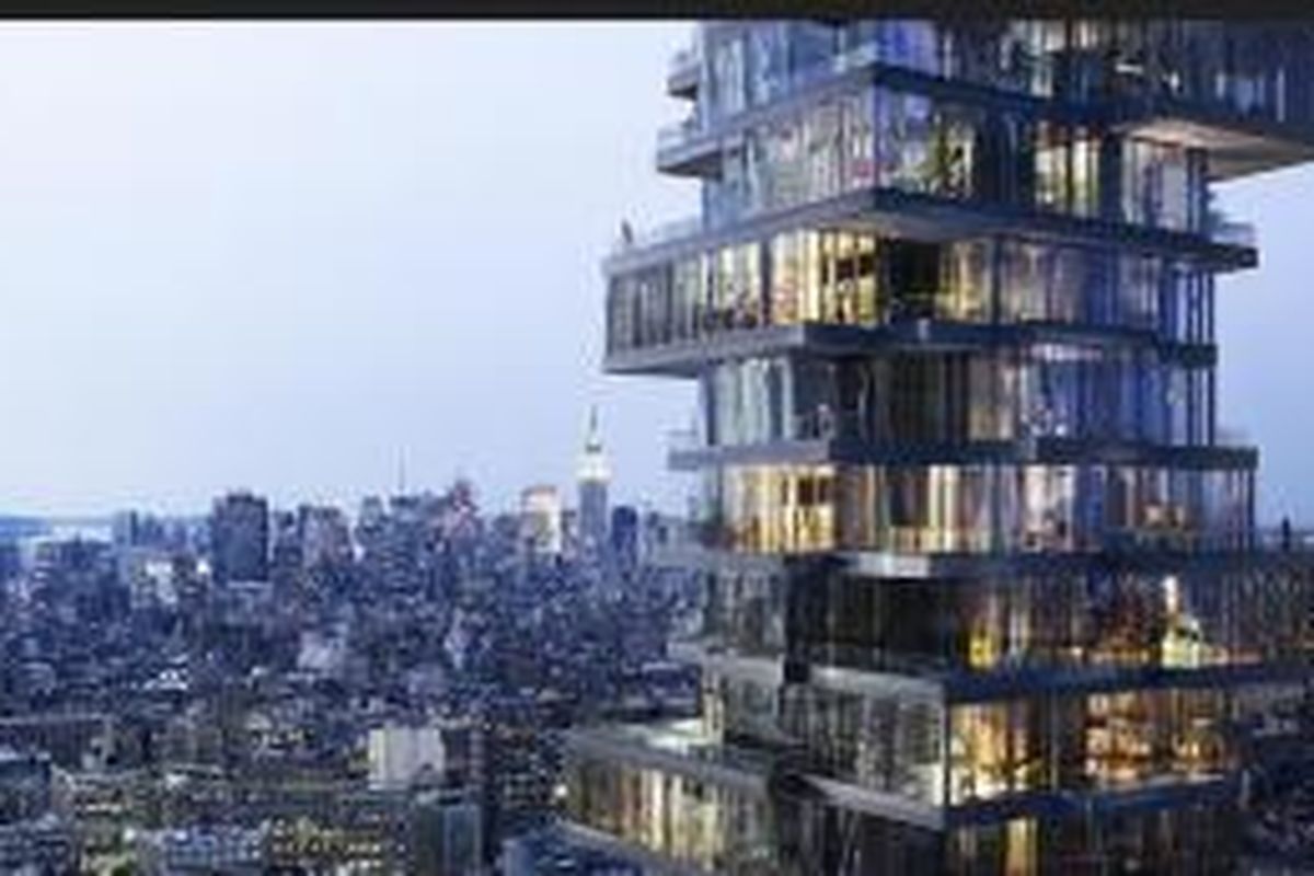 Apartemen 56 Leonard, New York, memiliki tinggi 250 meter terdiri dari 60 lantai. Pilihan unit apartemen mulai dari 131.7 hingga 594.6 meter persegi, yang merangkum dua hingga lima kamar tidur.
