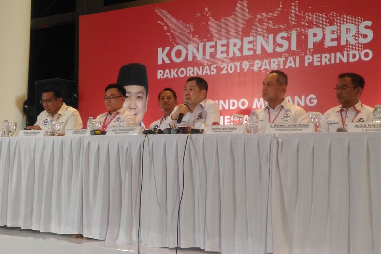 Ketua Umum Partai Perindo, Hary Tanoseodibjo, dalam rapat koordinasi nasional (Rakornas) Perindo 2019 Di JIEXPO Convention Centre, Jakarta, Selasa (19/3/2019).