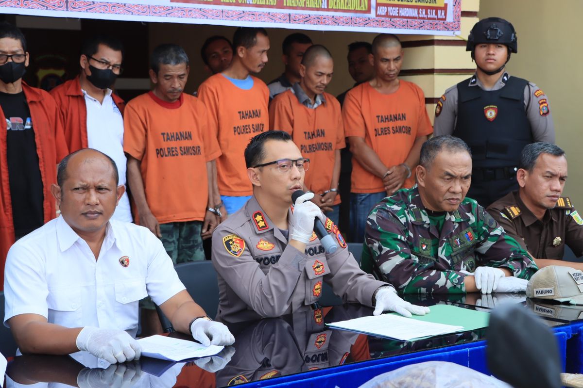 Kepala Kepolisian Resor Samosir, AKBP Yogi Hardiman saat memaparkan berbagai kasus tindak kejahatan di wilayahnya, Rabu (31/5/2023)