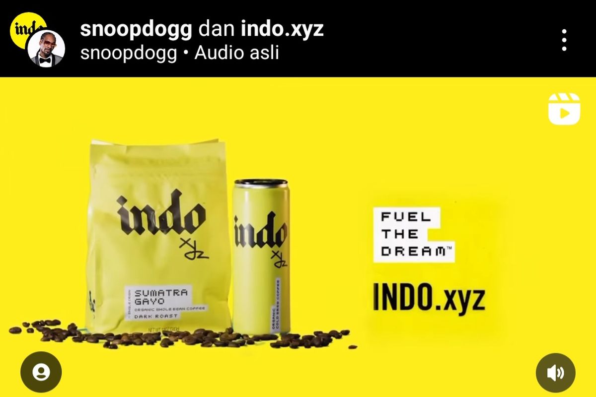 Tangkapan layar dari akun resmi instagram Snoop Dog, produk kopi INDOxyz