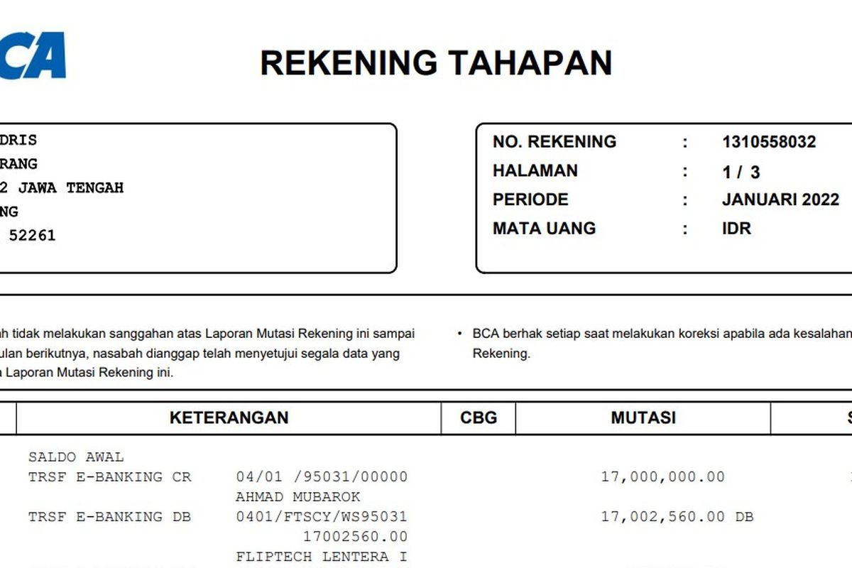 Rekening koran adalah catatan semua transaksi nasabah bank, apa itu rekening dan bagaimana contoh rekening koran. 