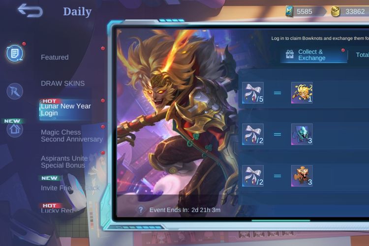 Cara mendapatkan Crystal of Aurora di game Mobile Legends: Bang-Bang melalui menu Event.