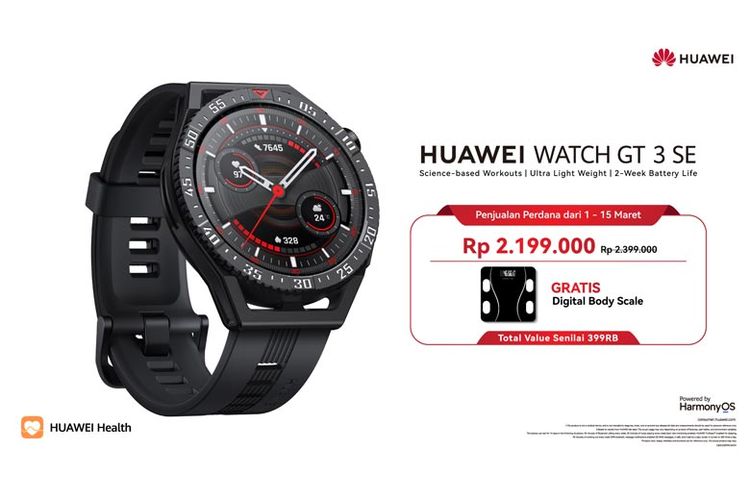 HUAWEI Watch GT 3 SE dapat dibeli di Official Store Huawei pada 1-15 Maret 2023. 