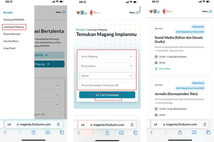 Ilustrasi cara cek lowongan magang Magenta BUMN 2023 di magenta.fhcibumn.com.