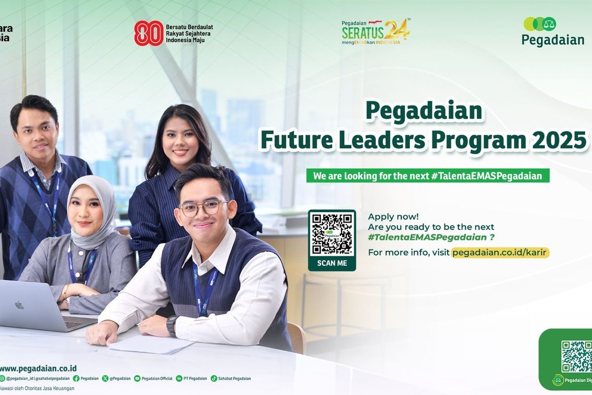 PT Pegadaian membuka Pegadaian Future Leaders Program (PFLP) 2025 mulai 19 hingga 31 Agustus 2025 bagi fresh graduate dari semua jurusan.