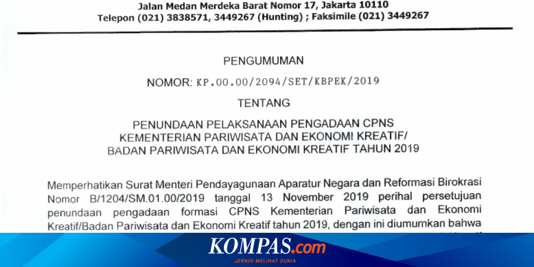 Selain Kemenpar Ini Instansi Yang Mengajukan Penundaan Cpns 2019 Halaman All Kompas Com