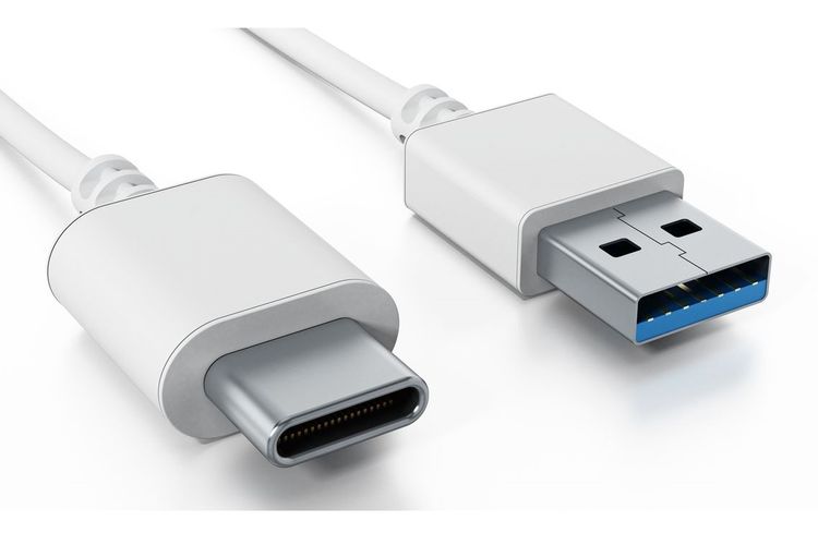 Ilustrasi kontektor USB Type-C (kiri) dan USB Type-A (kanan).
