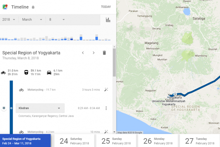 Fitur Maps Timeline untuk melacak riwayat lokasi perangkat