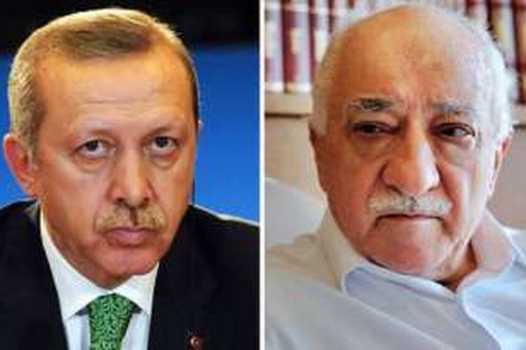 Turki mengancam akan perangi AS karena mendukung Fethullah Gulen (kanan).