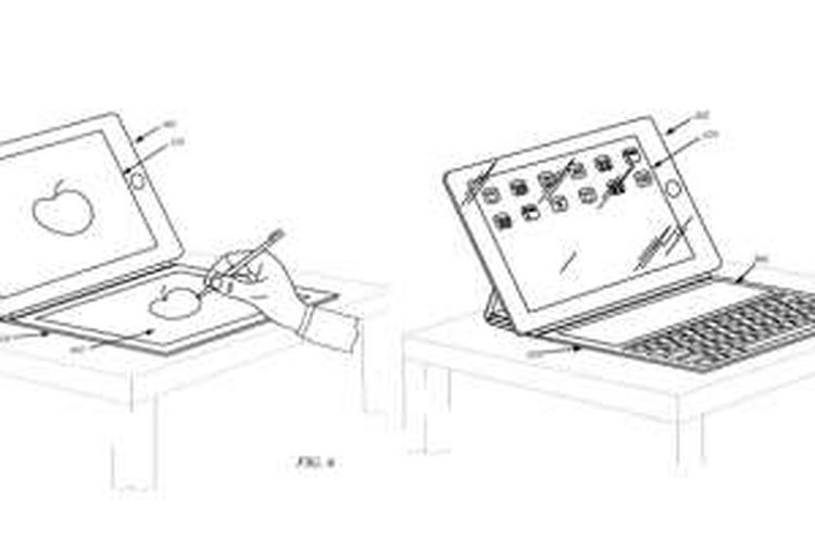 Ilustrasi konsep aksesori Smart Case dengan touchscreen dalam dokumen paten Apple