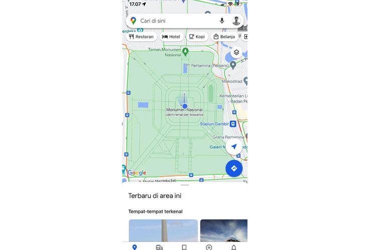 Tampilan lokasi terkini yang terdeteksi di Google Maps iPhone setelah diubah lewat AnyGo