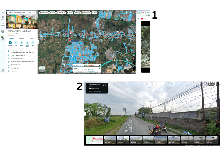Ilustrasi cara cek google maps dari tahun ke tahun via web
