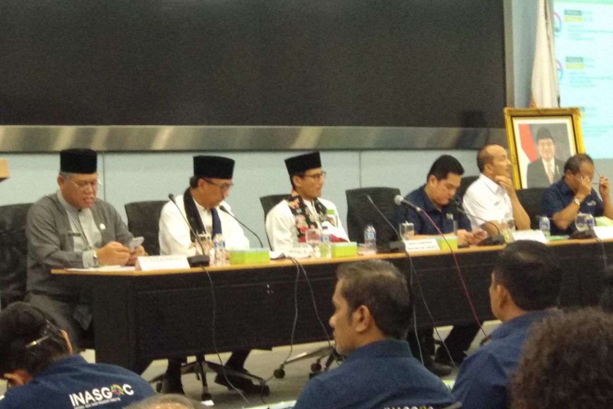 Rapat persiapan Asian Games yang dipimpin Wakil Gubernur DKI Jakarta Sandiaga Uno dan Ketua INASGOC Erick Thohir di Balai Kota DKI Jakarta, Jumat (6/4/2018).