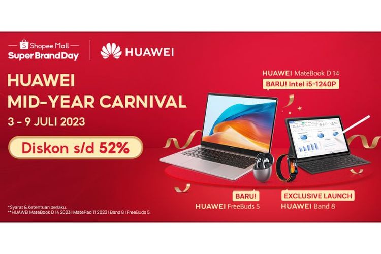 Huawei memberikan diskon hingga 52 persen untuk merayakan Mid-Year Carnival dan 7.7. Mega Sale di HUAWEI Official Store. 