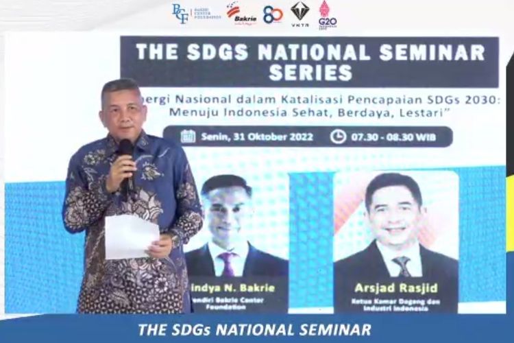 CEO Bakrie Center Foundation Imbang Jaya Mangkuto dalam pembukaan The SDGs National Seminar Series, Senin (31/10/2022).