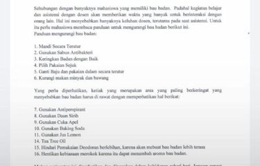 surat pemberitahuan kepada mahasiwa tatacara menjaga bau badan saat belajar di kampus *** Local Caption *** Banda Aceh