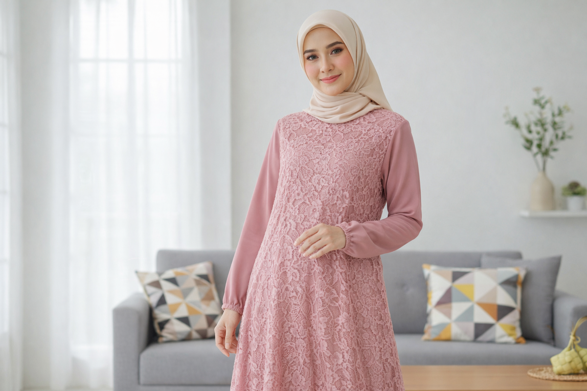 Gamis Bini Orang Panel Brokat Vertikal Minimalis