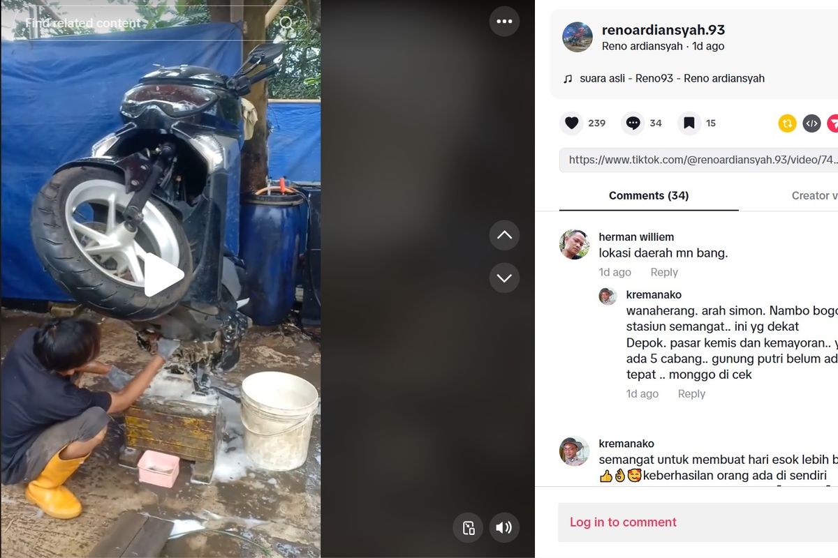 Ilustrasi cuci motor dengan hidrolik manual